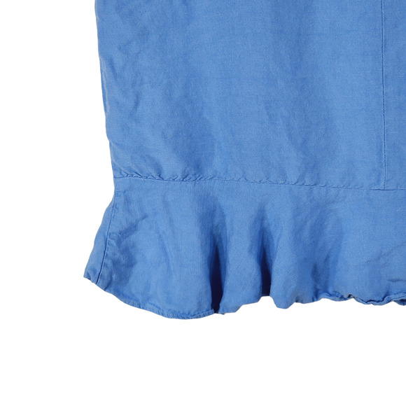 Context Linen Peplum Top Blouse sz M Women Blue Flutter Sleeves Cottage Coastal - Picture 9 of 13